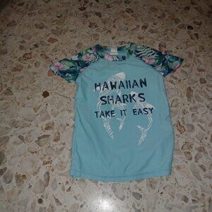 Phibee Girls Swim Shirt 5T Teal & Floral Print with Graphic